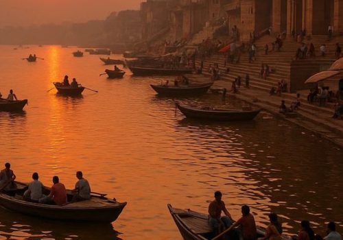 Travelers exploring the historic ghats of Varanasi along the Ganges during a three-day Varanasi itinerary